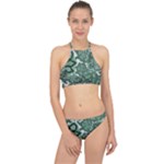 Green Ornament Texture, Green Flowers Retro Background Halter Bikini Set