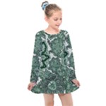 Green Ornament Texture, Green Flowers Retro Background Kids  Long Sleeve Dress