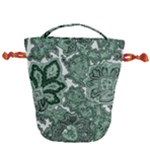 Green Ornament Texture, Green Flowers Retro Background Drawstring Bucket Bag