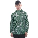Green Ornament Texture, Green Flowers Retro Background Men s Front Pocket Pullover Windbreaker