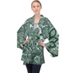 Green Ornament Texture, Green Flowers Retro Background Long Sleeve Velvet Kimono 
