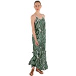 Green Ornament Texture, Green Flowers Retro Background Cami Maxi Ruffle Chiffon Dress