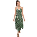 Green Ornament Texture, Green Flowers Retro Background Halter Tie Back Dress 