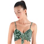 Green Ornament Texture, Green Flowers Retro Background Woven Tie Front Bralet
