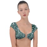 Green Ornament Texture, Green Flowers Retro Background Cap Sleeve Ring Bikini Top