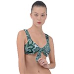 Green Ornament Texture, Green Flowers Retro Background Front Tie Bikini Top
