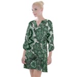 Green Ornament Texture, Green Flowers Retro Background Open Neck Shift Dress