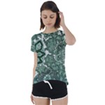 Green Ornament Texture, Green Flowers Retro Background Short Sleeve Open Back T-Shirt