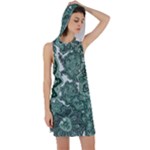 Green Ornament Texture, Green Flowers Retro Background Racer Back Hoodie Dress