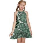 Green Ornament Texture, Green Flowers Retro Background Kids  Halter Collar Waist Tie Chiffon Dress