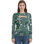 Green Ornament Texture, Green Flowers Retro Background Women s Cut Out Long Sleeve T-Shirt