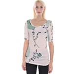 Plants Pattern Design Branches Branch Leaves Botanical Boho Bohemian Texture Drawing Circles Nature Wide Neckline T-Shirt