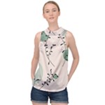 Plants Pattern Design Branches Branch Leaves Botanical Boho Bohemian Texture Drawing Circles Nature High Neck Satin Top