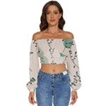 Plants Pattern Design Branches Branch Leaves Botanical Boho Bohemian Texture Drawing Circles Nature Long Sleeve Crinkled Weave Crop Top