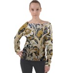 Flower Floral Pattern Floral Digital Spring Flora Botanical Blossom Bloom Vintage Off Shoulder Long Sleeve Velour Top