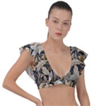 Flower Floral Pattern Floral Digital Spring Flora Botanical Blossom Bloom Vintage Plunge Frill Sleeve Bikini Top