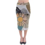 Boho Background Leaves Botanical Ornamental Pattern Seamless Decorative Design Wallpaper Nature Draw Midi Pencil Skirt