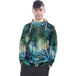 Trees Forest Mystical Forest Background Landscape Nature Men s Pullover Hoodie