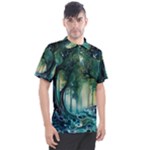 Trees Forest Mystical Forest Background Landscape Nature Men s Polo T-Shirt