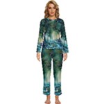 Trees Forest Mystical Forest Background Landscape Nature Womens  Long Sleeve Lightweight Pajamas Set