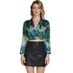 Trees Forest Mystical Forest Background Landscape Nature Long Sleeve Tie Back Satin Wrap Top
