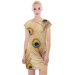 Vintage Peacock Feather Peacock Feather Pattern Background Nature Bird Nature Cap Sleeve Bodycon Dress