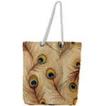 Vintage Peacock Feather Peacock Feather Pattern Background Nature Bird Nature Full Print Rope Handle Tote (Large)
