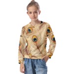 Vintage Peacock Feather Peacock Feather Pattern Background Nature Bird Nature Kids  Long Sleeve T-Shirt with Frill 