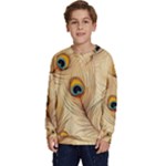 Vintage Peacock Feather Peacock Feather Pattern Background Nature Bird Nature Kids  Crewneck Sweatshirt