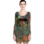 Flowers Trees Forest Mystical Forest Nature Background Landscape Long Sleeve Velvet Bodycon Dress