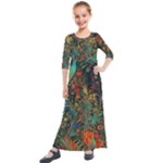 Flowers Trees Forest Mystical Forest Nature Background Landscape Kids  Quarter Sleeve Maxi Dress