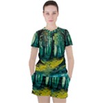 Trees Forest Mystical Forest Nature Junk Journal Landscape Nature Women s T-Shirt and Shorts Set