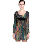 Trees Forest Mystical Forest Nature Junk Journal Landscape Long Sleeve Velvet Bodycon Dress