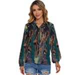 Trees Forest Mystical Forest Nature Junk Journal Landscape Women s Long Sleeve Button Up Shirt