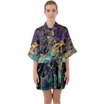 Flowers Trees Forest Mystical Forest Nature Half Sleeve Satin Kimono 