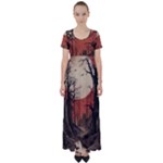 Comic Gothic Macabre Vampire Haunted Red Sky High Waist Short Sleeve Maxi Dress