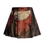 Comic Gothic Macabre Vampire Haunted Red Sky Mini Flare Skirt