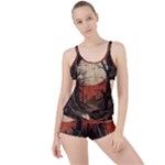 Comic Gothic Macabre Vampire Haunted Red Sky Boyleg Tankini Set 