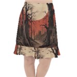 Comic Gothic Macabre Vampire Haunted Red Sky Fishtail Chiffon Skirt