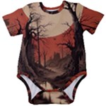 Comic Gothic Macabre Vampire Haunted Red Sky Baby Short Sleeve Bodysuit