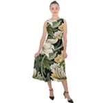 Flower Blossom Bloom Botanical Spring Nature Floral Pattern Leaves Midi Tie-Back Chiffon Dress