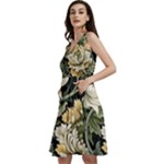 Flower Blossom Bloom Botanical Spring Nature Floral Pattern Leaves Sleeveless V-Neck Skater Dress with Pockets