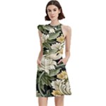 Flower Blossom Bloom Botanical Spring Nature Floral Pattern Leaves Cocktail Party Halter Sleeveless Dress With Pockets