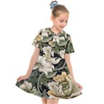 Flower Blossom Bloom Botanical Spring Nature Floral Pattern Leaves Kids  Short Sleeve Shirt Dress