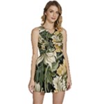 Flower Blossom Bloom Botanical Spring Nature Floral Pattern Leaves Sleeveless High Waist Mini Dress