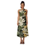 Flower Blossom Bloom Botanical Spring Nature Floral Pattern Leaves Sleeveless Cross Front Cocktail Midi Chiffon Dress