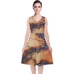Texture Woodgrain Pattern Nature Wood Pattern V-Neck Midi Sleeveless Dress 