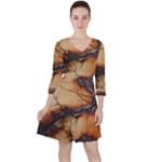 Texture Woodgrain Pattern Nature Wood Pattern Quarter Sleeve Ruffle Waist Dress