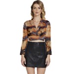 Texture Woodgrain Pattern Nature Wood Pattern Long Sleeve Tie Back Satin Wrap Top