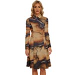 Texture Woodgrain Pattern Nature Wood Pattern Long Sleeve Shirt Collar A-Line Dress